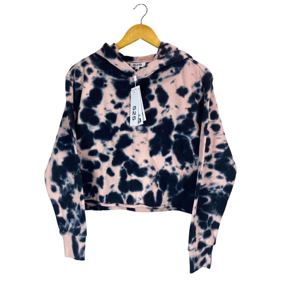 NWT Revolve 525 America Women Pink Black Tie Dye Cropped Hoodie M Boxy  Street
